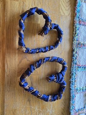 Handcrafted Woven Heart Wall Decor - Navy Ribbon Accent